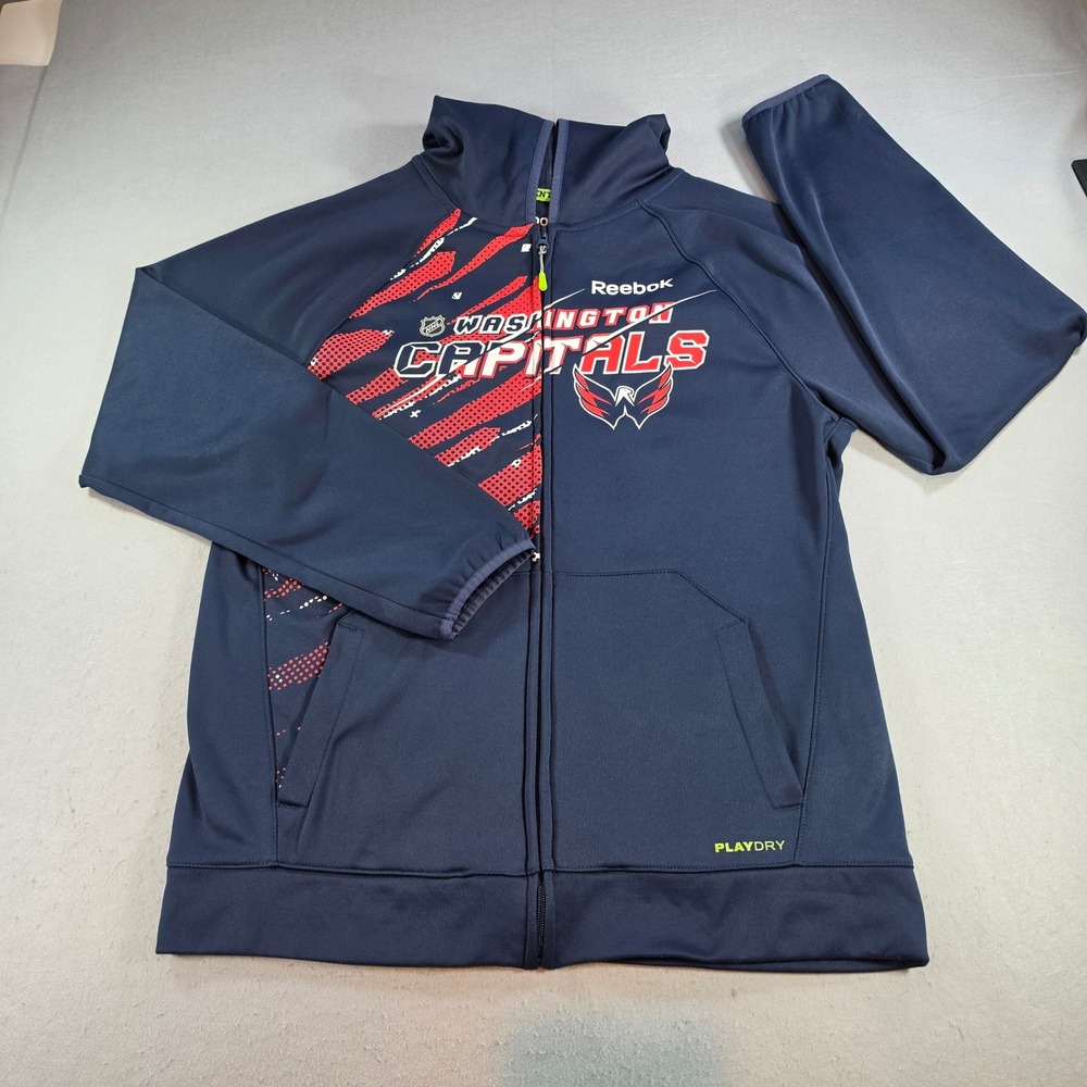 Reebok Washington Capitals NHL Center Ice Full Zip Hoodie Navy Blue Mens Medium